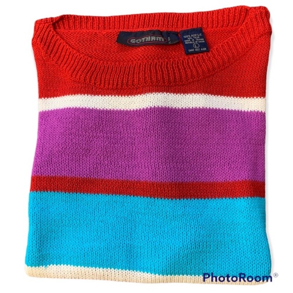 Vintage 80s Striped Sleeveless Knit Sweater by GOTHAM. Size Large - Picture 13 of 15